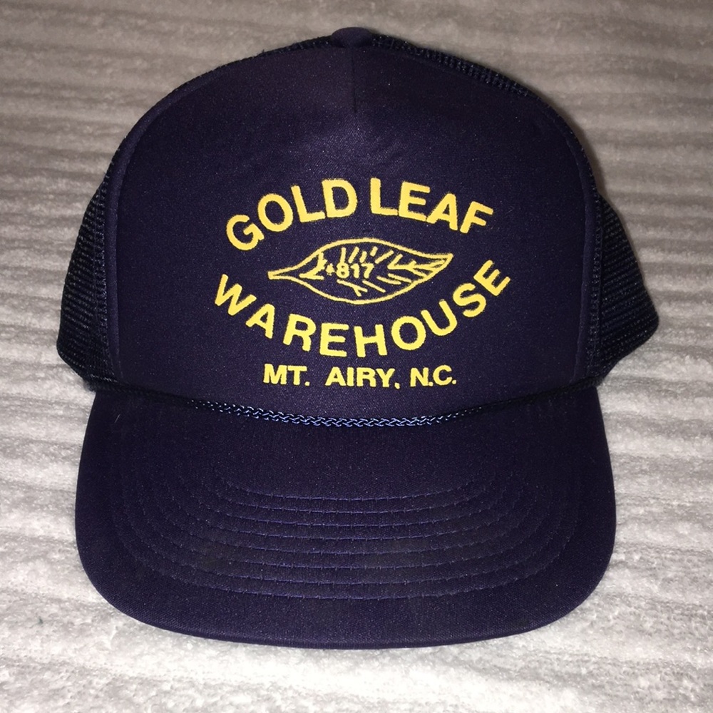 Vintage Gold Leaf Warehouse tobacco Mt. Airy NC Tobacciana SnapBack trucker hat